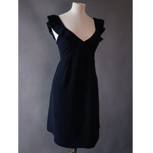 Sézane Olymea Navy Ruffled V-Neck Dress